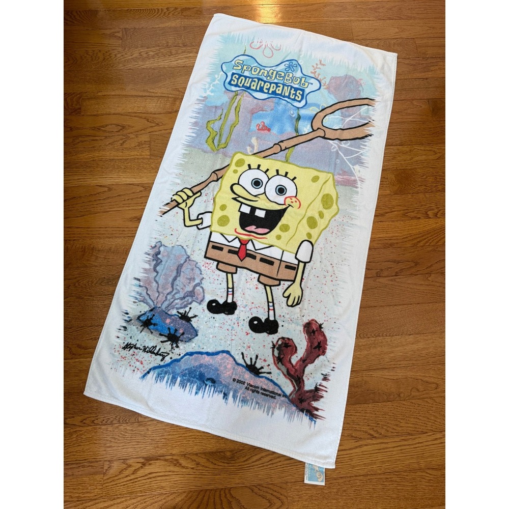 Vintage 2002 SpongeBob SquarePants Beach Towel Franco Cotton Nickelodeon Y2K